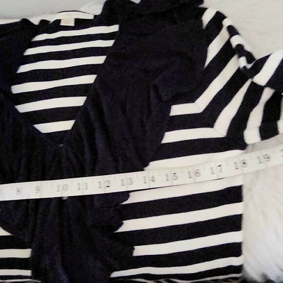 Boston Proper navy and cream striped cardigan sweater women's size Medium - Picture 4 of 6